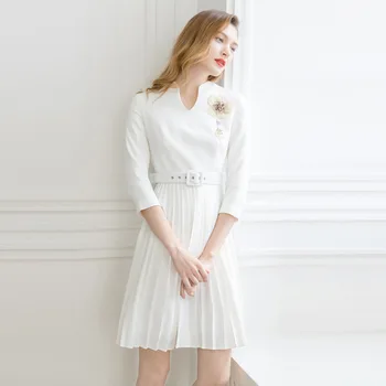 White Pleated Short Dress Women High Waist Midi Dresses Belted Vestidos Omighty Three Quarter Embroidery Elegant Ladies Clothes
White Pleated Short Dress Women High Waist Midi Dresses Belted Vestidos Omighty Three Quarter Embroidery Elegant Ladies Clothes