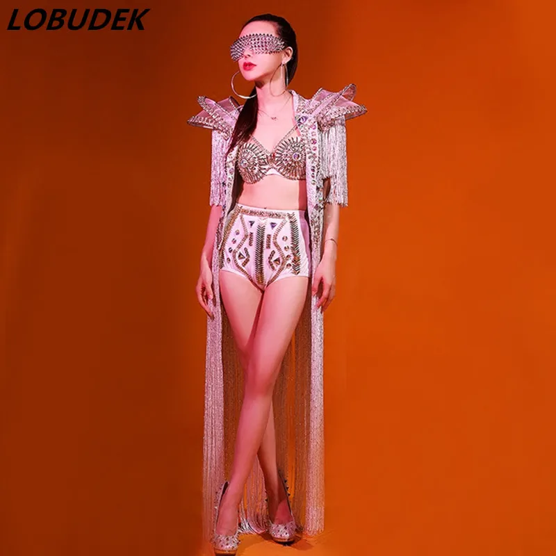 Female Sparkly Crystals Costumes White Tassels Jacket Bar DJ leading dancer performance clothing Singer Star show stage outfits
Female Sparkly Crystals Costumes White Tassels Jacket Bar DJ leading dancer performance clothing Singer Star show stage outfits