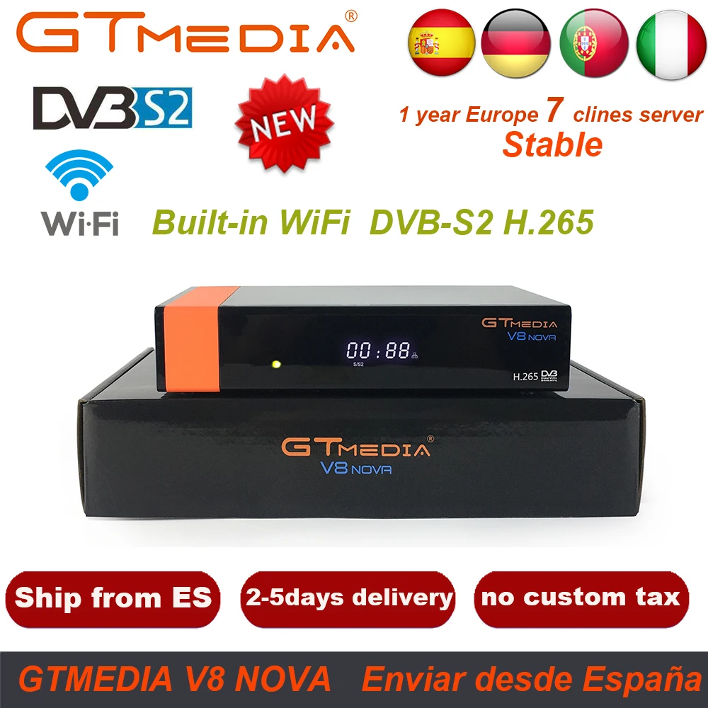 GT Media V8 Nova DVB-S2 Freesat Satellite Receiver V8 Super New Version H.265 WIFI+1Year Europe Spain PT DE PO CCcam TV decoder
GT Media V8 Nova DVB-S2 Freesat Satellite Receiver V8 Super New Version H.265 WIFI+1Year Europe Spain PT DE PO CCcam TV decoder