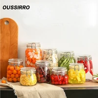 1pcs 500 750 1000 1500 glass storage bottles jars with lid large capacity honey candy jar kitchen storage container glass jar image