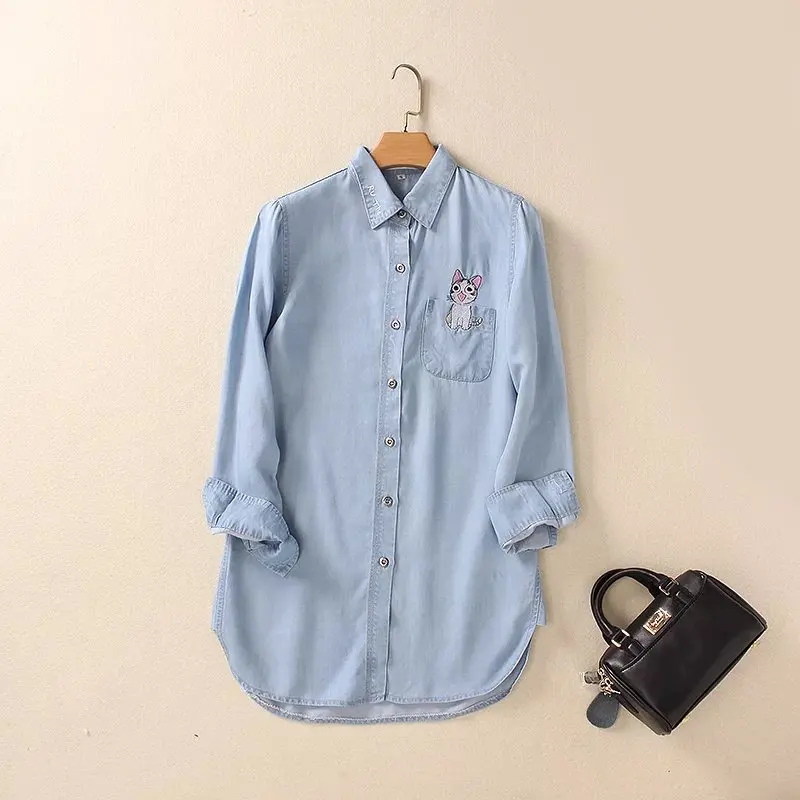 Free Shipping 2016 Women Spring Autumn Denim Trench Long Sleeve Long Tops Jeans Shirt Women Clothing Girls Cowboy Shirt
Free Shipping 2016 Women Spring Autumn Denim Trench Long Sleeve Long Tops Jeans Shirt Women Clothing Girls Cowboy Shirt