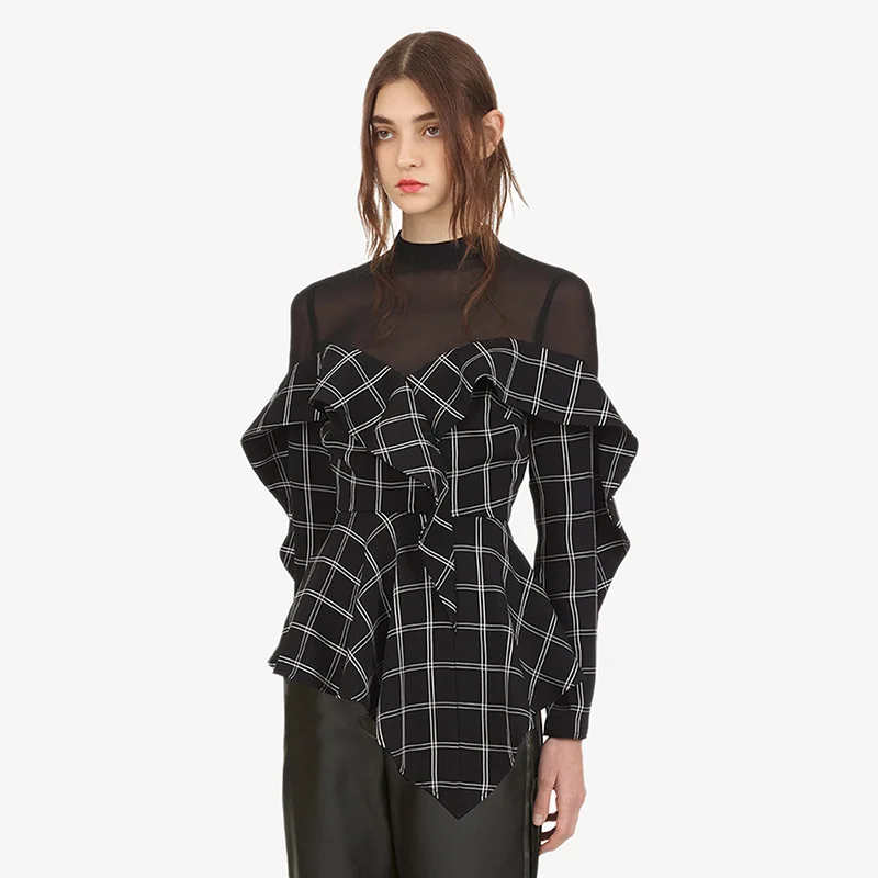 Self Portrait Blouses Women Plaid Printed 2018 Autumn Designer Ruffles Female Long Sleeve Shirt Mesh Patchwork Tops High Quality
Self Portrait Blouses Women Plaid Printed 2018 Autumn Designer Ruffles Female Long Sleeve Shirt Mesh Patchwork Tops High Quality