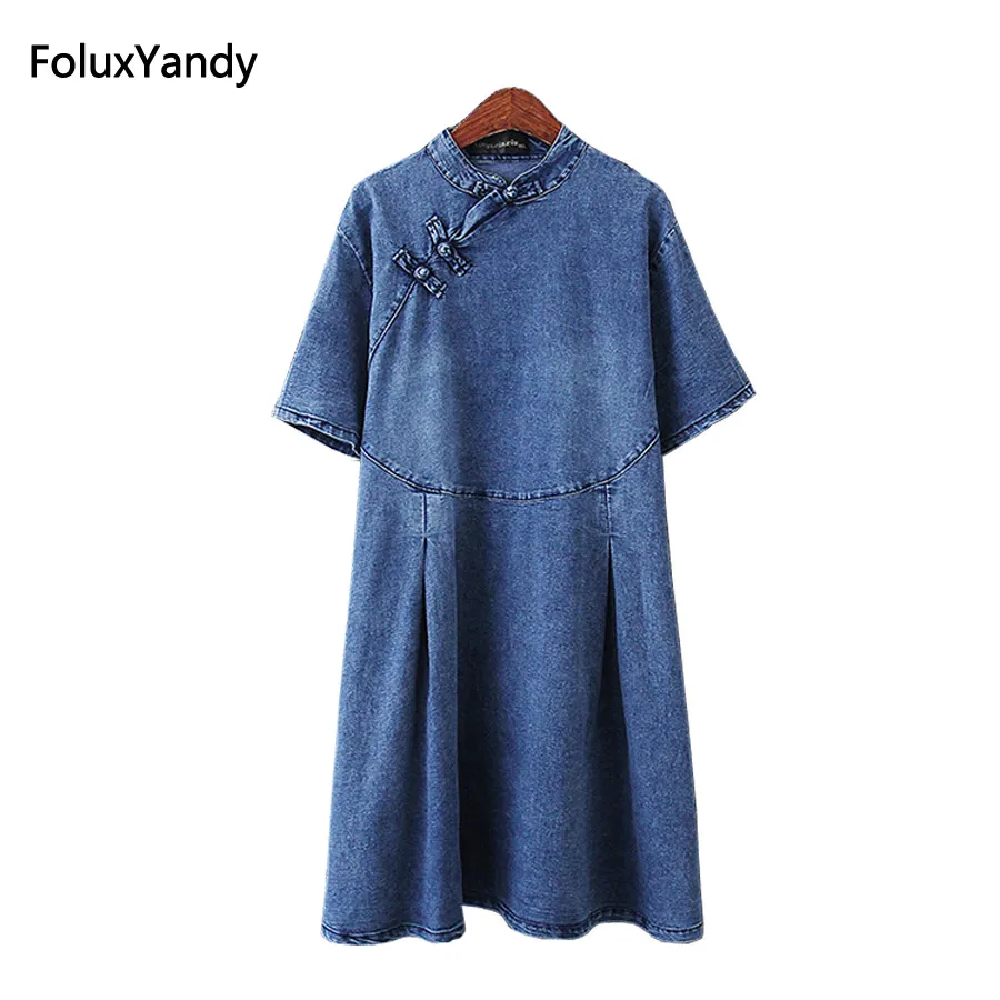 Chinese Style Dress Women Plus Size 3 4 XL Loose Summer Short Sleeve Denim Dress Vestidos Blue KK3397
Chinese Style Dress Women Plus Size 3 4 XL Loose Summer Short Sleeve Denim Dress Vestidos Blue KK3397