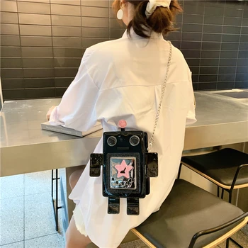 Laser creative robot cartoon funny small bag slung female new game machine personality wild Judi
Laser creative robot cartoon funny small bag slung female new game machine personality wild Judi