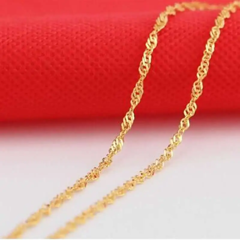 Pure Solid 999 24K Yellow Gold Necklace Women water ripple shape Link Necklace Chain M Clasp P6276 Pure Solid 999 24K Yellow Gold Necklace Women water ripple shape Link Necklace Chain M Clasp P6276