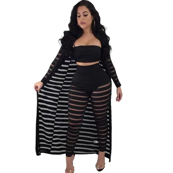 Women Striped 3 Pieces Sets Strapless Crop Top&Pencil Pants& Long Sleeve Cloak Jacket Summer Autumn Celebrity Party Tweed Suit
Women Striped 3 Pieces Sets Strapless Crop Top&Pencil Pants& Long Sleeve Cloak Jacket Summer Autumn Celebrity Party Tweed Suit