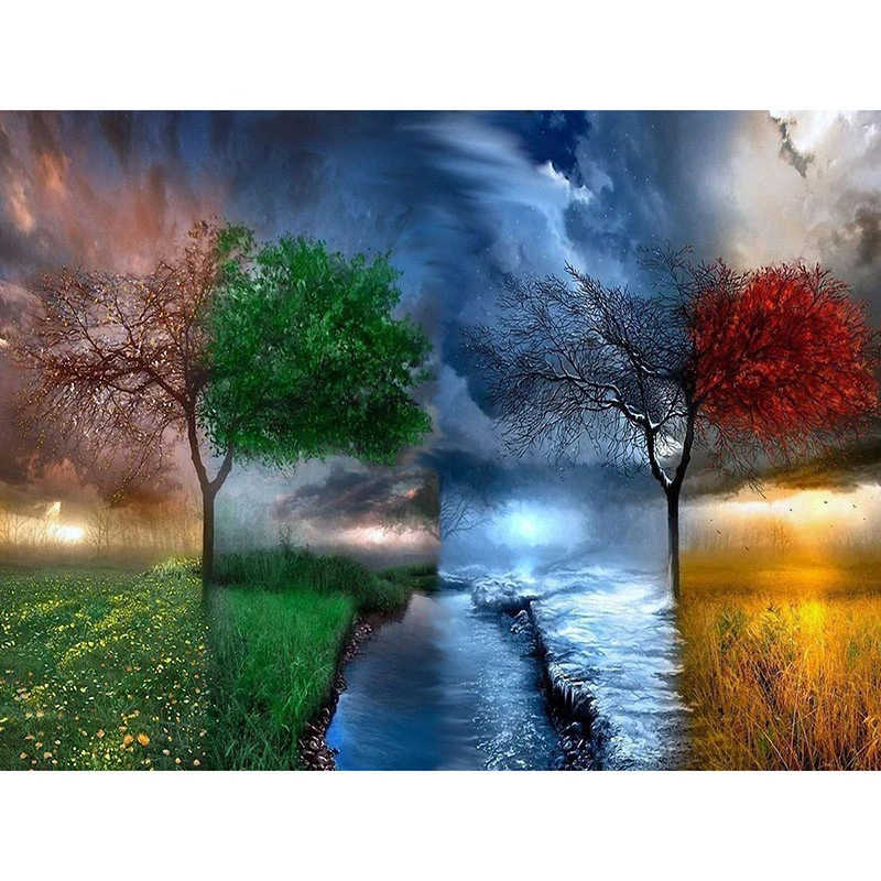D DIY full Square drill Diamond painting Cross stitch Four seasons scenery Diamond embroidery Mosaic decor