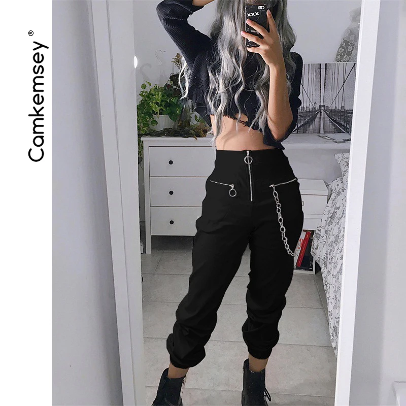 CamKemsey Punk Metal Chain Zippers Street Cargo Pants For Women 2019 New Spring Autumn Black High Waist Casual Harem Pants
CamKemsey Punk Metal Chain Zippers Street Cargo Pants For Women 2019 New Spring Autumn Black High Waist Casual Harem Pants