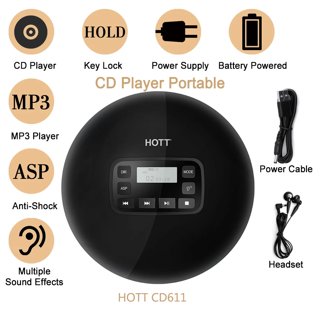 New HOTT CD611 Portable Bluetooth CD Player LCD Display Anti-Shock CD Music Car BT Music
New HOTT CD611 Portable Bluetooth CD Player LCD Display Anti-Shock CD Music Car BT Music