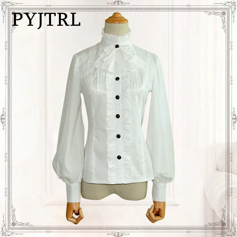 PYJTRL Spring Autumn New Elegant Lolita Vintage Stand Collar Chiffon Lace Lantern Sleeve Shirt Female Gothic Blouse Black/White
PYJTRL Spring Autumn New Elegant Lolita Vintage Stand Collar Chiffon Lace Lantern Sleeve Shirt Female Gothic Blouse Black/White