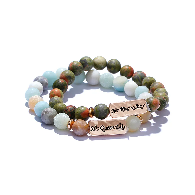 G.YCX Stamped Word Her King &His Queen Bracelet Natural Healing Stone Matte Distance Strand Bracelets Howlite Beaded Couple Gift
G.YCX Stamped Word Her King &His Queen Bracelet Natural Healing Stone Matte Distance Strand Bracelets Howlite Beaded Couple Gift