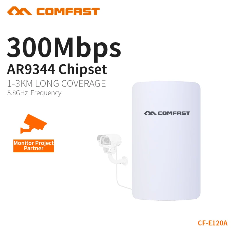 Comfast 300Mbps 5.8Ghz Mini outdoor wireless bridge 11dBi WI-FI Antenna Outdoor CPE for monitoring project CF-E120A
Comfast 300Mbps 5.8Ghz Mini outdoor wireless bridge 11dBi WI-FI Antenna Outdoor CPE for monitoring project CF-E120A