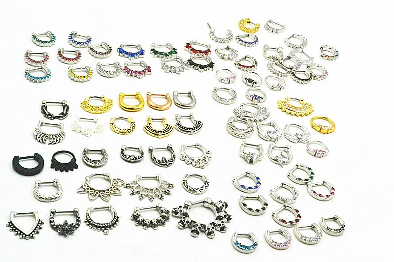 

300pcs 14g/16g Nice Clicker Hoop Septum Earring/Hoop Ring/Nipple Jewerly CZ Nose Ring body piercing jewelry Mix Styles