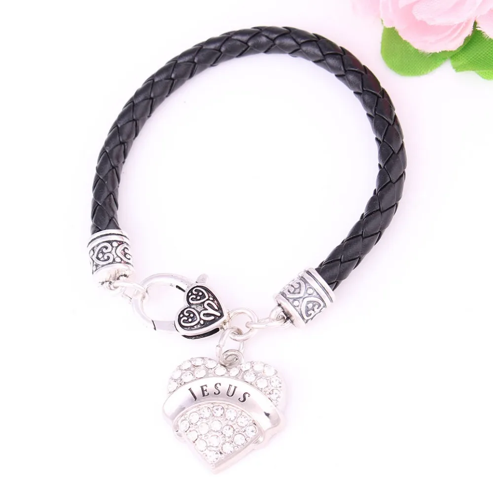 Charm Bracelet Heart Pendant For Female Jewelry JESUS Written With Sparkling Crystals Personality Zinc Alloy Dropshipping | Украшения и