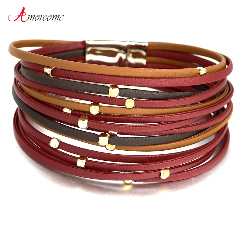 Amorcome Leather Bracelets for Women Bracelets & Bangles Boho Mulitlayer Metal Beads Charm Wide Wrap Bracelet Femme Jewelry
Amorcome Leather Bracelets for Women Bracelets & Bangles Boho Mulitlayer Metal Beads Charm Wide Wrap Bracelet Femme Jewelry