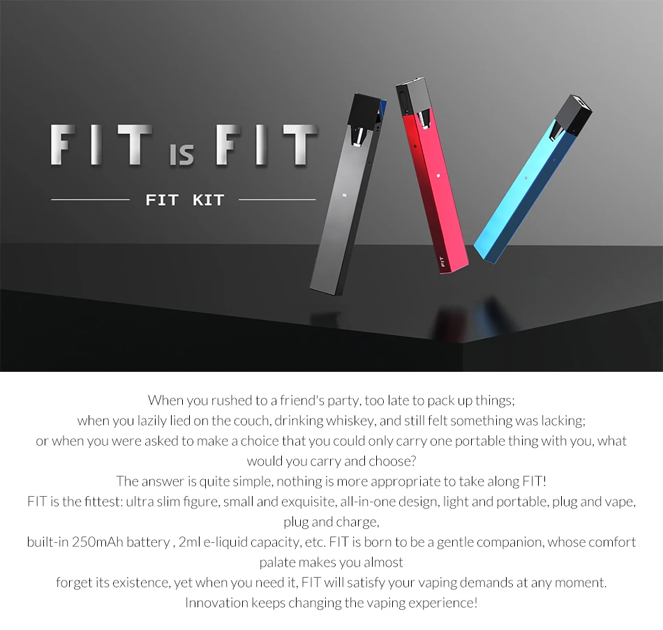 Original SMOK Fit Kit with built in 250mAh battery + 2pcs Pod 2ml Electronic cigarette All-in-One smok fit pod vape kit
