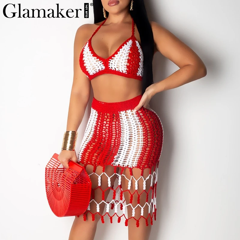 Glamaker Crochet hollow out halter beach dress Summer women blackless two piece streetwear party dress female elegant vestidos
Glamaker Crochet hollow out halter beach dress Summer women blackless two piece streetwear party dress female elegant vestidos