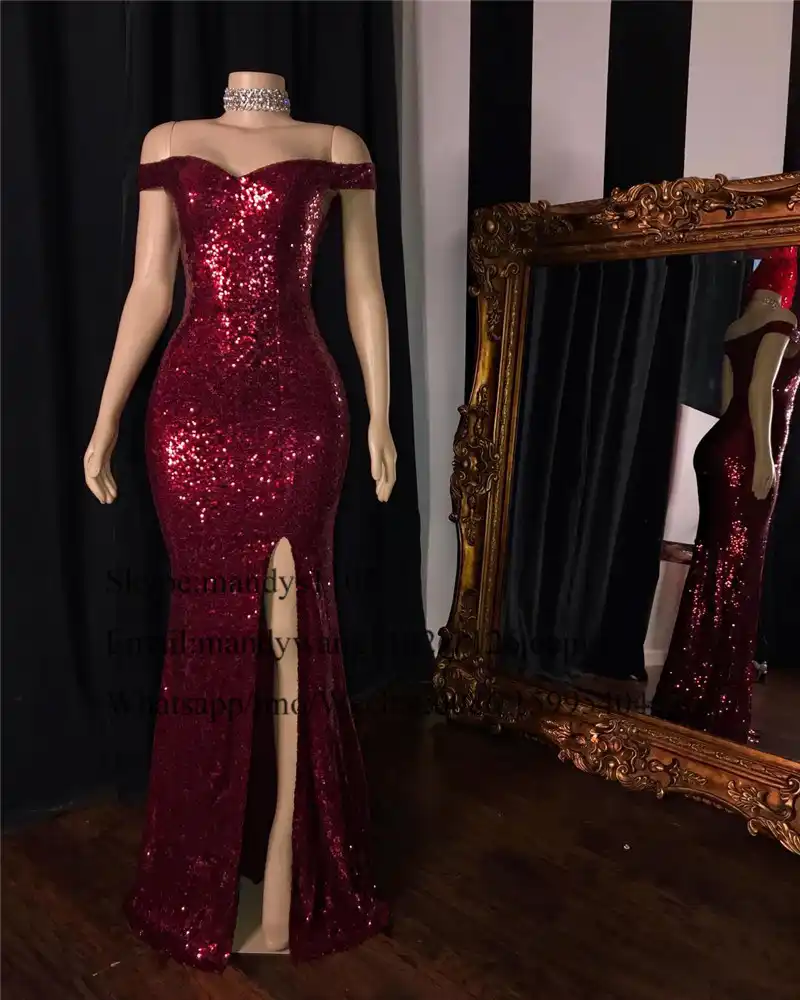 burgundy sequin mermaid dress