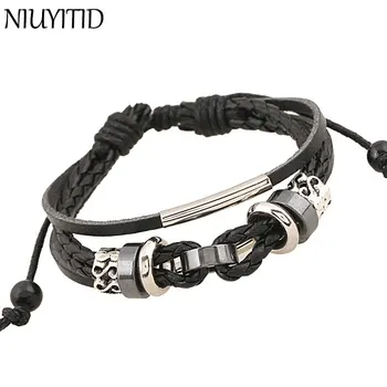 NIUYITID Black Braided Leather Bracelet For Women Vintage Accessories Men Male Charm
NIUYITID Black Braided Leather Bracelet For Women Vintage Accessories Men Male Charm