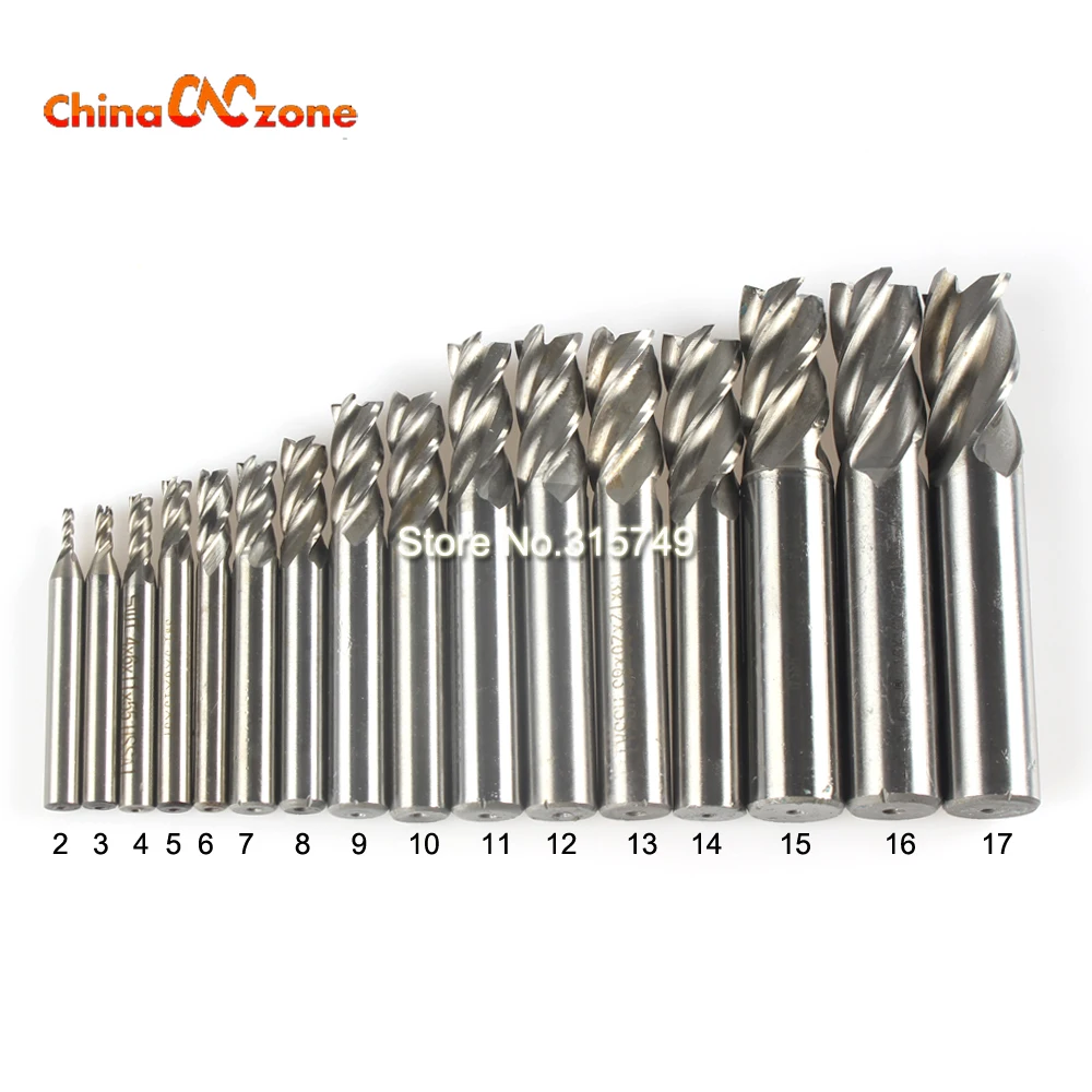 

16pcs/set HSS Carbide End Mill 4 Blades CNC Tools Diameter 2-17mm Flute Milling Cutter Router Bit CNC mill Drill Bit