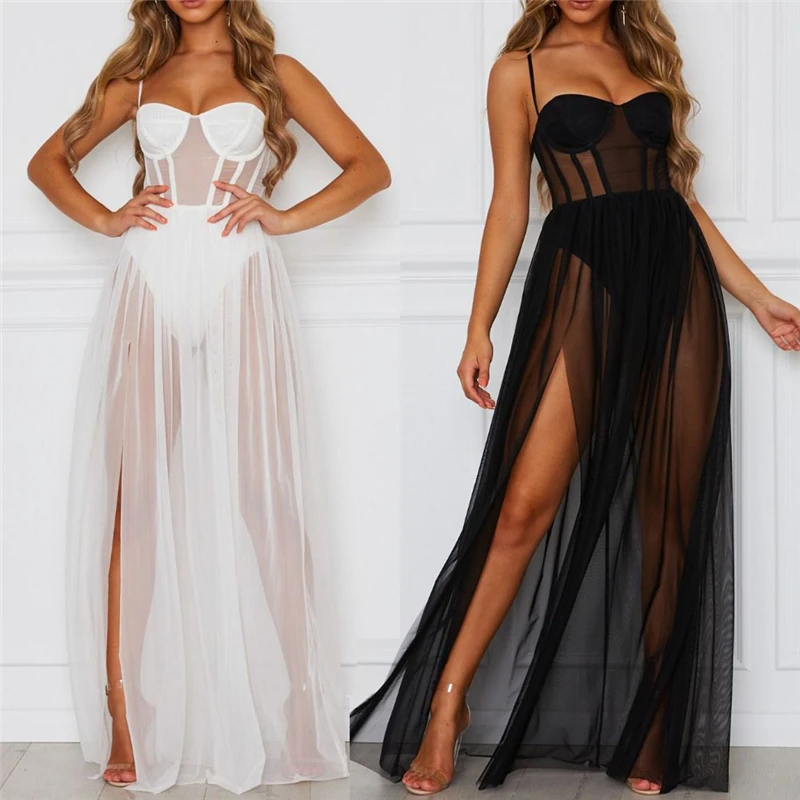 New Fashion Women's Strap Sleeveless Dress Perspective Mesh Dress Ladies Split Long Dress Beach Club Party Wear Summer 2019
New Fashion Women's Strap Sleeveless Dress Perspective Mesh Dress Ladies Split Long Dress Beach Club Party Wear Summer 2019