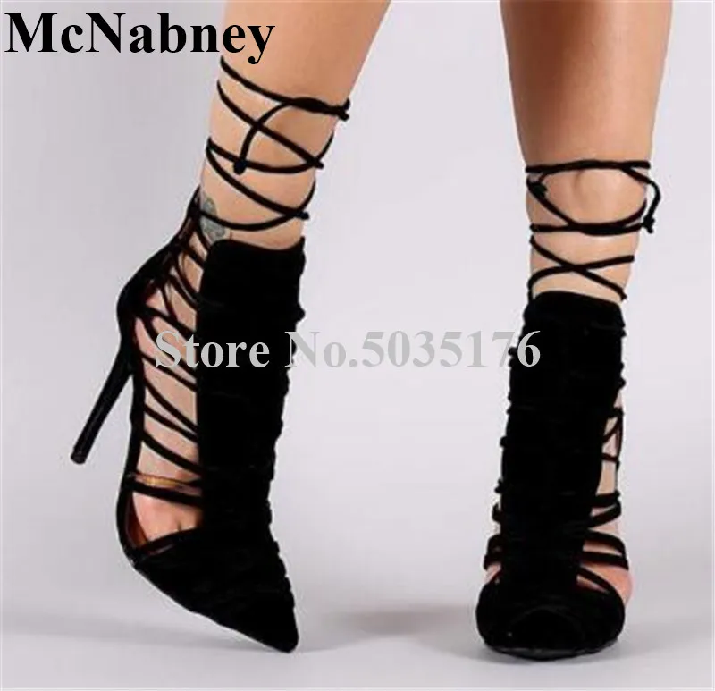 2019 European Fashion Flock Pointed Toe Stiletto Heel Mid-Calf Cross-tied Strap Short Boots Lace-Up Spring/Autumn Women Shoes
2019 European Fashion Flock Pointed Toe Stiletto Heel Mid-Calf Cross-tied Strap Short Boots Lace-Up Spring/Autumn Women Shoes