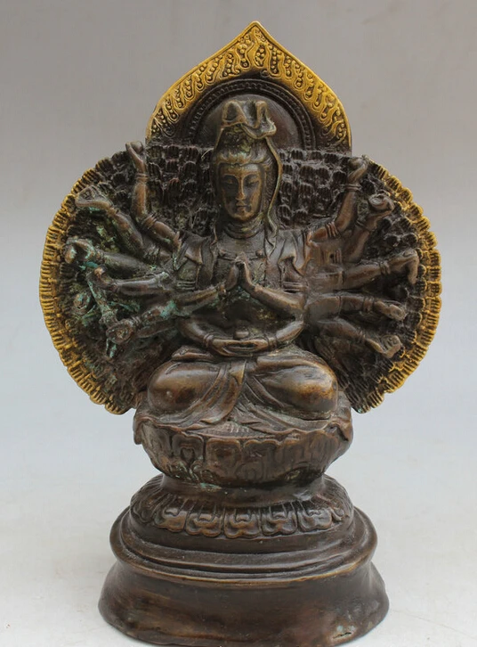 Collectible bronze S1589 8" Old Tibet Bronze Seat 1000 Arms Avalokiteshvara of Goddess Kwan-yin Statue B0403
Collectible bronze S1589 8" Old Tibet Bronze Seat 1000 Arms Avalokiteshvara of Goddess Kwan-yin Statue B0403
