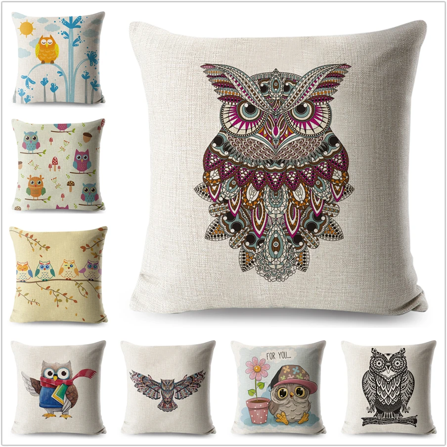 

Cartoon Owl Animals Pillow Case Linen 45*45 cm Square Decorative Cushion Cover for Sofa Home Deer Throw Pillowcase