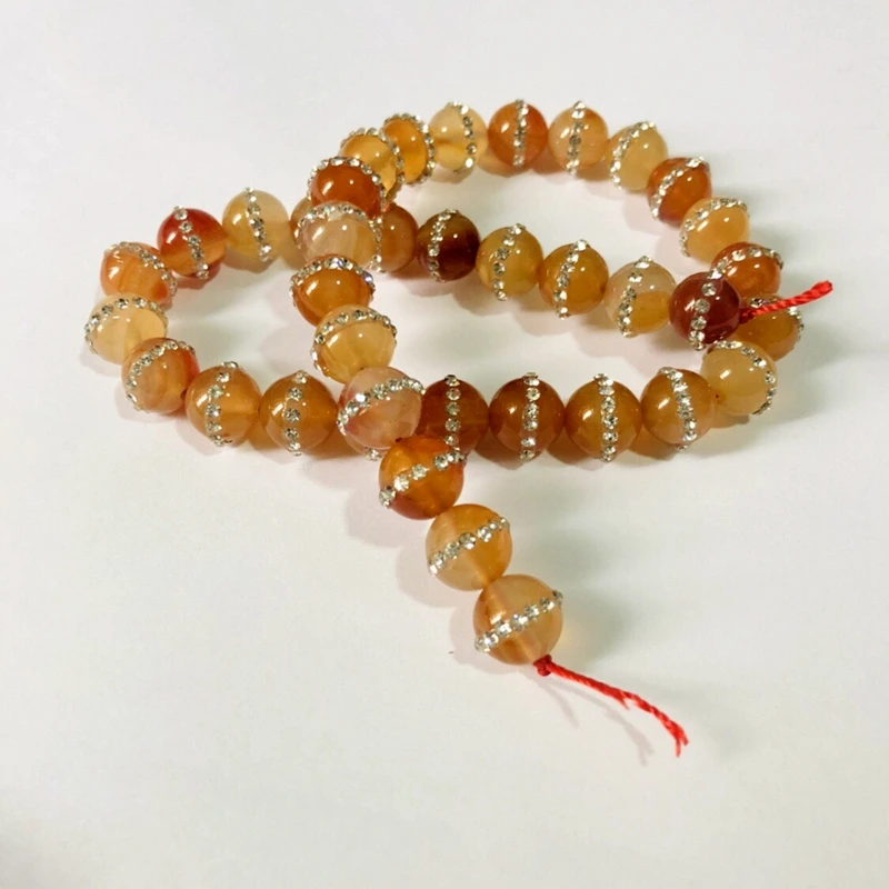 

Red Carnelian Agate Bead With Water Crystal,8MM 10MM Round Gem Stone Loose Beads CZ Zircon Crystal Inlay,1string of 37 beads