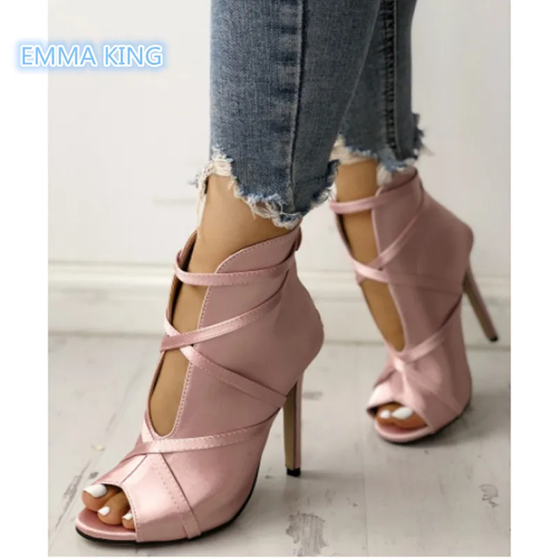 Solid Silk Deep V Straps High Heeled Pumps Women Stylish Peep Toe Stilettos Gladiator Style Ankle Boots Back Zipper Shoes Woman
Solid Silk Deep V Straps High Heeled Pumps Women Stylish Peep Toe Stilettos Gladiator Style Ankle Boots Back Zipper Shoes Woman