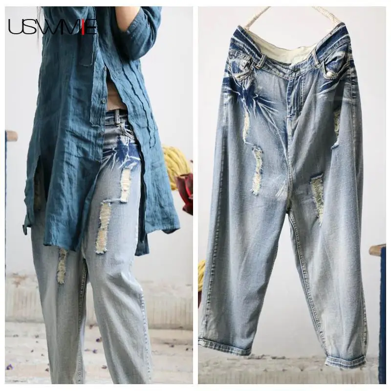 USWMIE 2018 Summer Pants Women New Art Joker Solid Color Personalized Loose Pockets Broken Hole Plus Size Cowboy Wide Leg Pants
USWMIE 2018 Summer Pants Women New Art Joker Solid Color Personalized Loose Pockets Broken Hole Plus Size Cowboy Wide Leg Pants