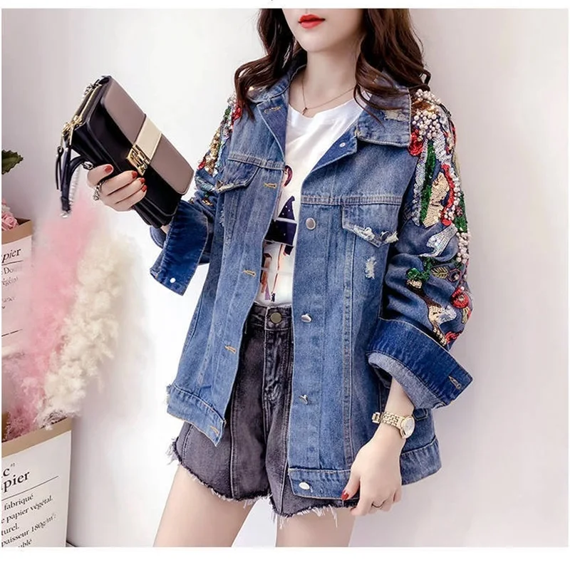 New Embroidered Beaded Sequins Fashion Spring Autumn Denim Jacket Women's Patchwork Loose Denim Jacket Women's Long Sleeve Coat
New Embroidered Beaded Sequins Fashion Spring Autumn Denim Jacket Women's Patchwork Loose Denim Jacket Women's Long Sleeve Coat