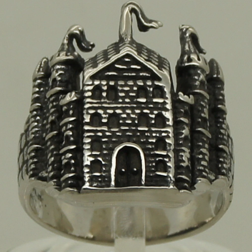 biker goth castle men/boy 316L stainless steel ring