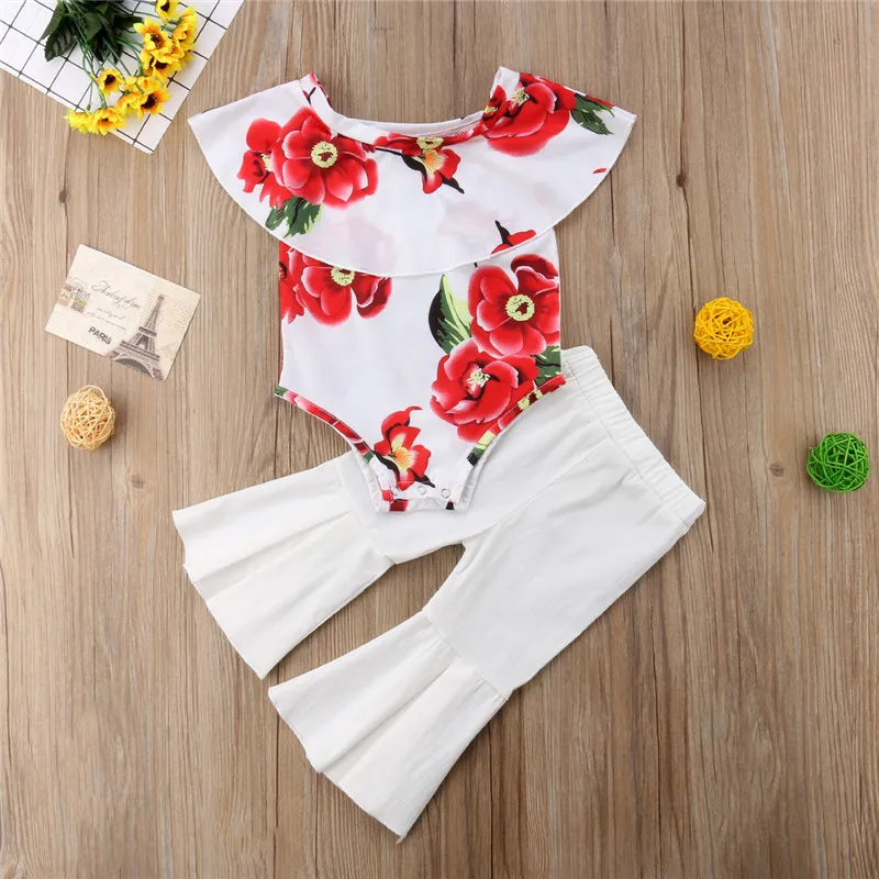 Summer Off Shoulder Short Sleeve Tops Bodysuit Flare Pants Girl Clothing Cute Outfits 2PCs Kids Baby Girls Clothes Set Floral
Summer Off Shoulder Short Sleeve Tops Bodysuit Flare Pants Girl Clothing Cute Outfits 2PCs Kids Baby Girls Clothes Set Floral