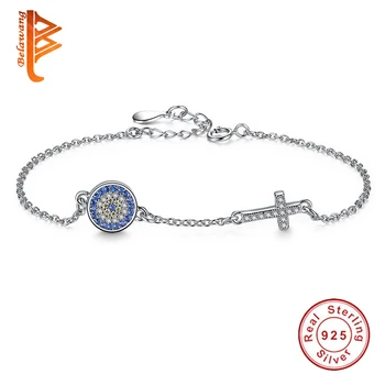 BELAWANG 925 Sterling Silver Link Chain Bracelet Blue CZ Crystal Round Lucky Eye & Cross Charm Bracelets For Women Jewelry Gift
BELAWANG 925 Sterling Silver Link Chain Bracelet Blue CZ Crystal Round Lucky Eye & Cross Charm Bracelets For Women Jewelry Gift
