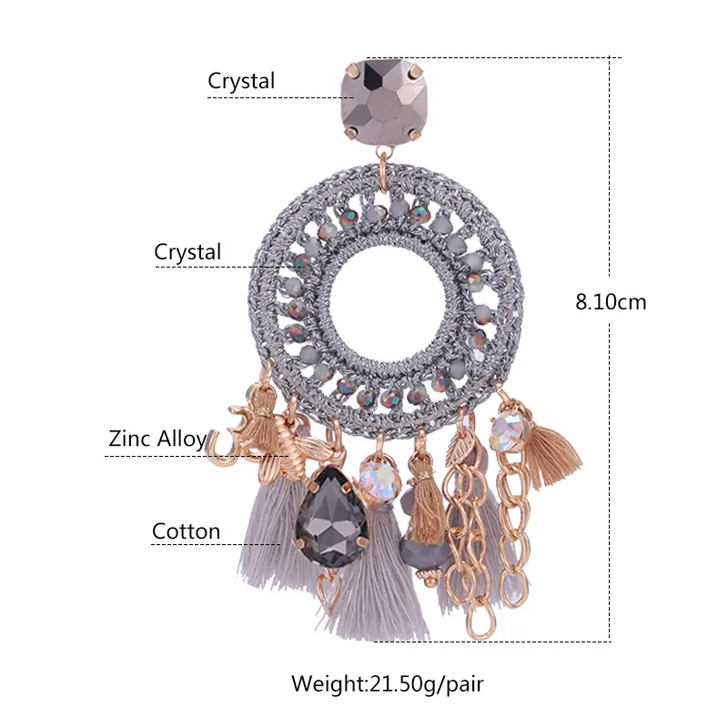 Sehuoran Long Tassel Earrings For Woman Boho Crystal Beads Facted Handmade Pendients Woman wedding Earrings Big Oorbellen Gifts Statements EArrings (8)