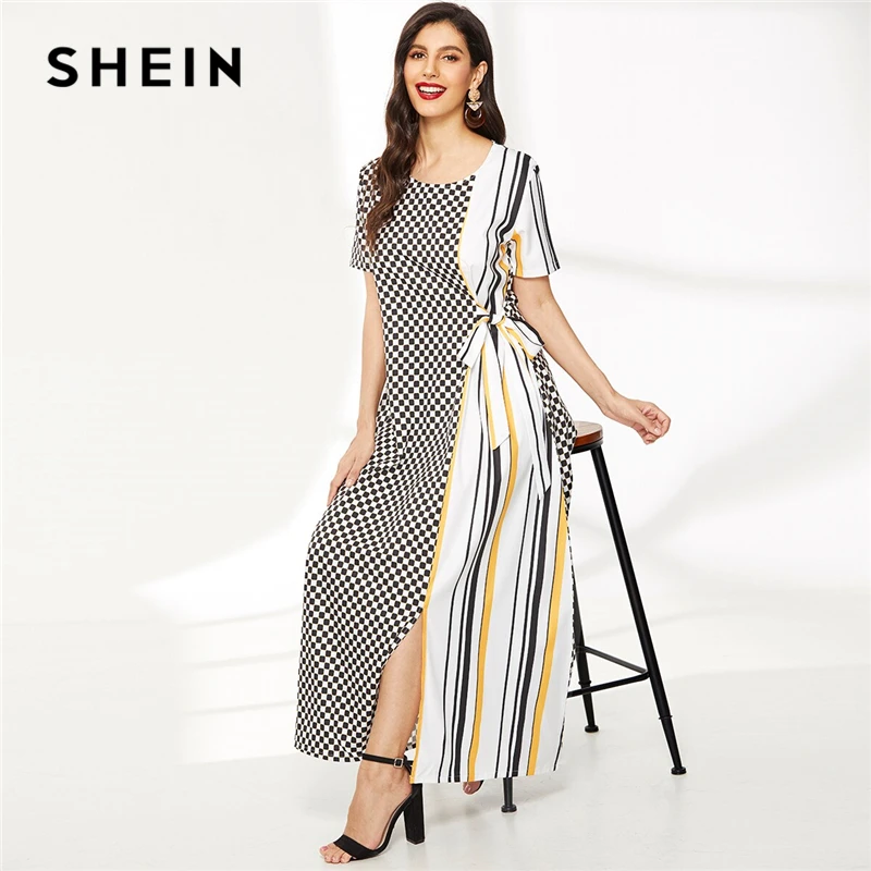 SHEIN Contrast Gingham And Striped Print Knot-Side Dress 2019 Spring Summer Short Sleeve Dress Clothes For Women Dress
SHEIN Contrast Gingham And Striped Print Knot-Side Dress 2019 Spring Summer Short Sleeve Dress Clothes For Women Dress