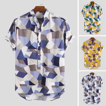 2020 Geometric Print Hawaiian Shirt Men Stand Collar Button Short Sleeve Chic Fashion Men Beach Shirts Summer Breathable Blouse
2020 Geometric Print Hawaiian Shirt Men Stand Collar Button Short Sleeve Chic Fashion Men Beach Shirts Summer Breathable Blouse