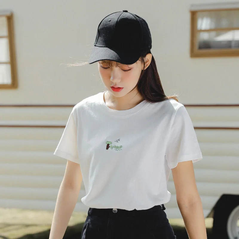 2019 New Korean Cute Small Tree Embroidery Short Sleeve T-shirt Women Summer Casual Round Neck White Tees Tops
2019 New Korean Cute Small Tree Embroidery Short Sleeve T-shirt Women Summer Casual Round Neck White Tees Tops