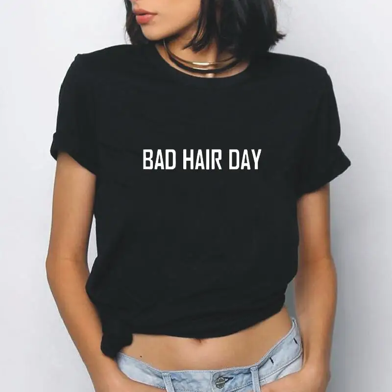 Забавная хлопковая Футболка Bad Hair Day топы Новинка лета 2019 женская футболка с
