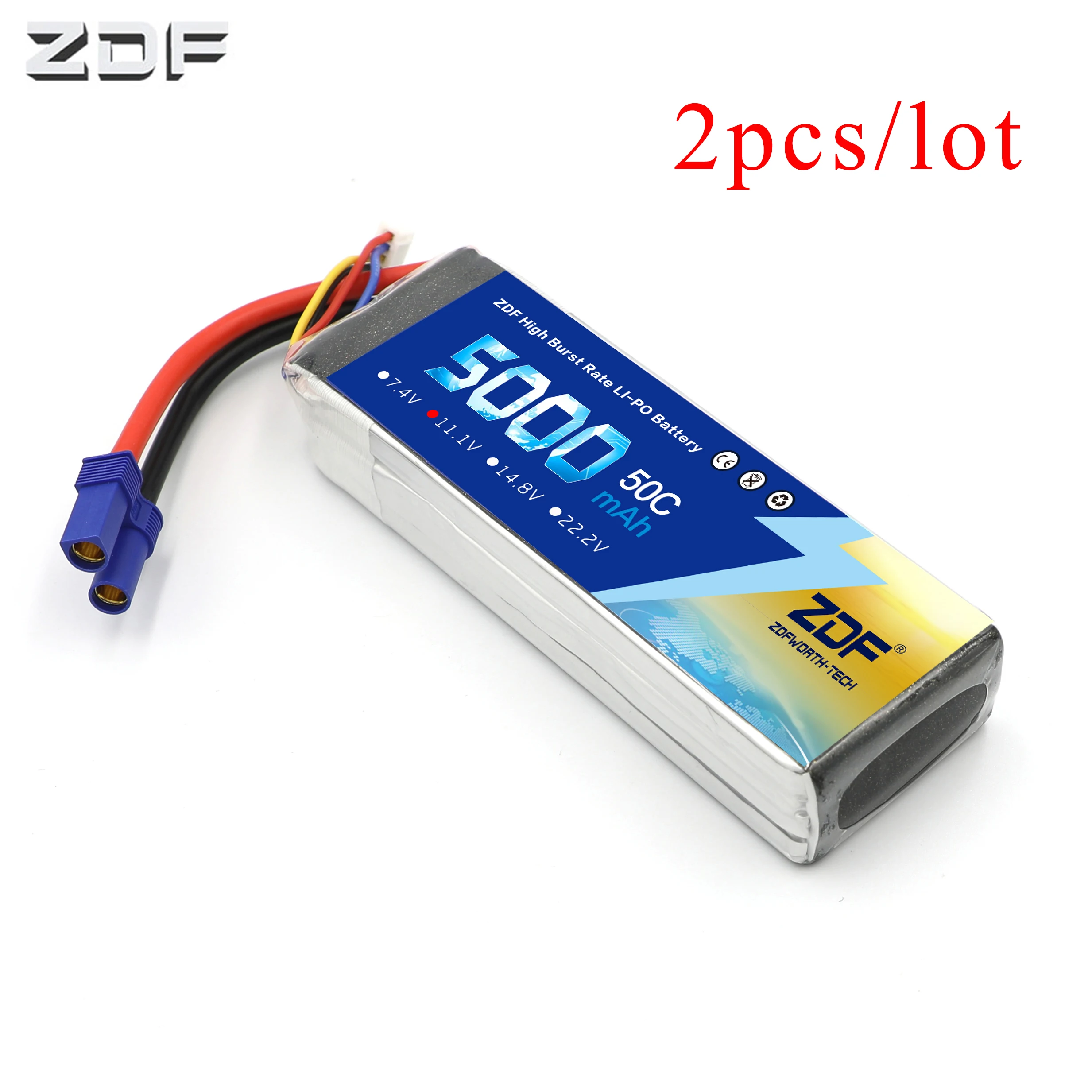 2pcs ZDF 5000mAh 3S 11.1V Lipo Battery RC Parts 50C Deans XT60 EC5 Female XT90 Connectors Airplane Quadcopter Bait Boat Cars Toy
2pcs ZDF 5000mAh 3S 11.1V Lipo Battery RC Parts 50C Deans XT60 EC5 Female XT90 Connectors Airplane Quadcopter Bait Boat Cars Toy