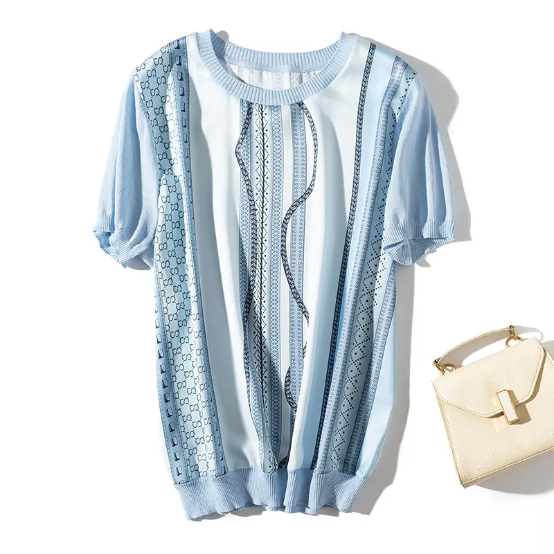 Luxury Designer Brand Knitted Blouses for Women Short Sleeve Vintage Chain Printed Satin Silk Spliced Knitted Blouses Shirts
Luxury Designer Brand Knitted Blouses for Women Short Sleeve Vintage Chain Printed Satin Silk Spliced Knitted Blouses Shirts