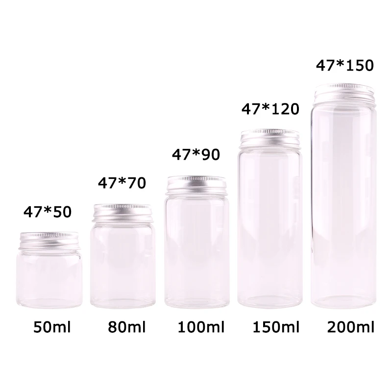 12pcs Dia 47mm 50ml/80ml/100ml/150ml/200ml Transparent Glass Spice Bottles Jar Terrarium with Silver Aluminum Lid Wedding Gift
12pcs Dia 47mm 50ml/80ml/100ml/150ml/200ml Transparent Glass Spice Bottles Jar Terrarium with Silver Aluminum Lid Wedding Gift