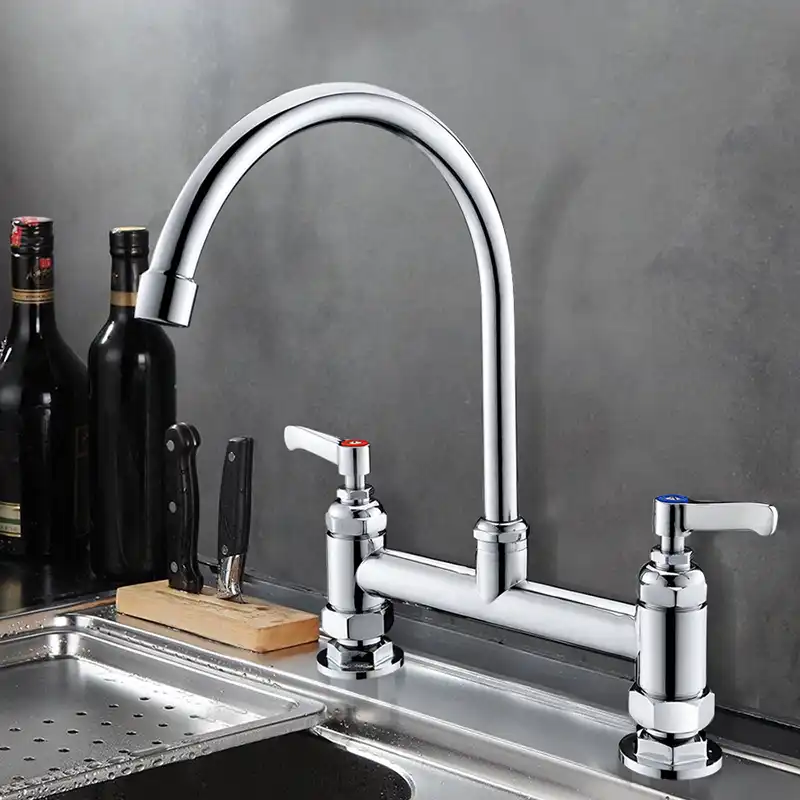 Rv Double Handle Silver Double Basin Kitchen Faucet Tap Dual Hole