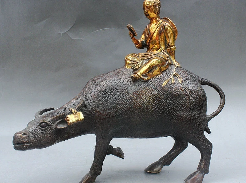 11" Folk China Bronze Gilt Hard to learn Young Man Read Book Ride Bull Ox Statue
11" Folk China Bronze Gilt Hard to learn Young Man Read Book Ride Bull Ox Statue