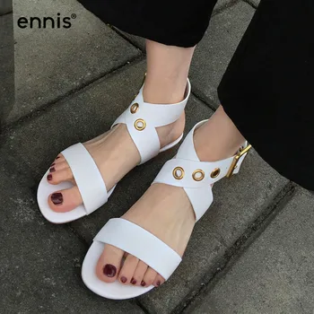 ENNIS Brand Gladiator Flats Sandals Women Genuine Leather White Sandals Summer Black Buckle Sandals Brown Casual Shoes New S907
ENNIS Brand Gladiator Flats Sandals Women Genuine Leather White Sandals Summer Black Buckle Sandals Brown Casual Shoes New S907
