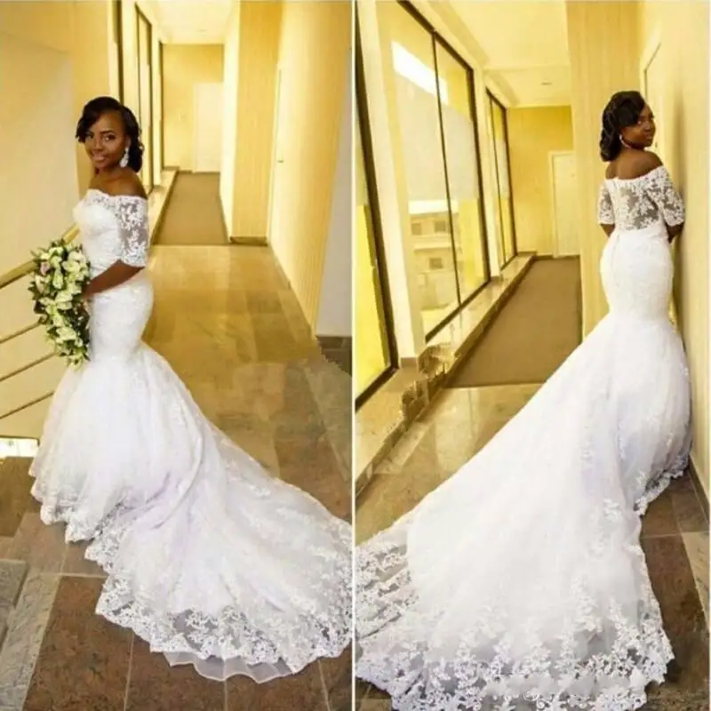 Long Tail Mermaid Wedding Dress With Half Sleeve Boat Neck Applique Lace Wedding Gowns Bride Vestidos De Noiva Longo
Long Tail Mermaid Wedding Dress With Half Sleeve Boat Neck Applique Lace Wedding Gowns Bride Vestidos De Noiva Longo
