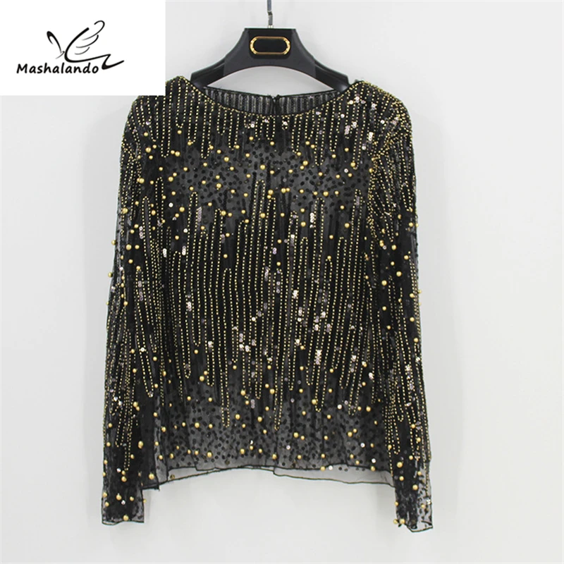 2018 Runway Sexy Sequined Bead Sheer Mesh Lace Long Sleeve Shirt Vintage Diamonds Embroidery Embellished Blouse Top Women Tunic
2018 Runway Sexy Sequined Bead Sheer Mesh Lace Long Sleeve Shirt Vintage Diamonds Embroidery Embellished Blouse Top Women Tunic