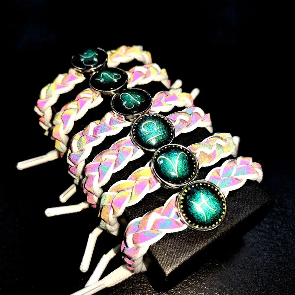 Fashion simple luminous stone twelve constellation student couple holographic reflective bracelet lace woven color hand rope hot
Fashion simple luminous stone twelve constellation student couple holographic reflective bracelet lace woven color hand rope hot
