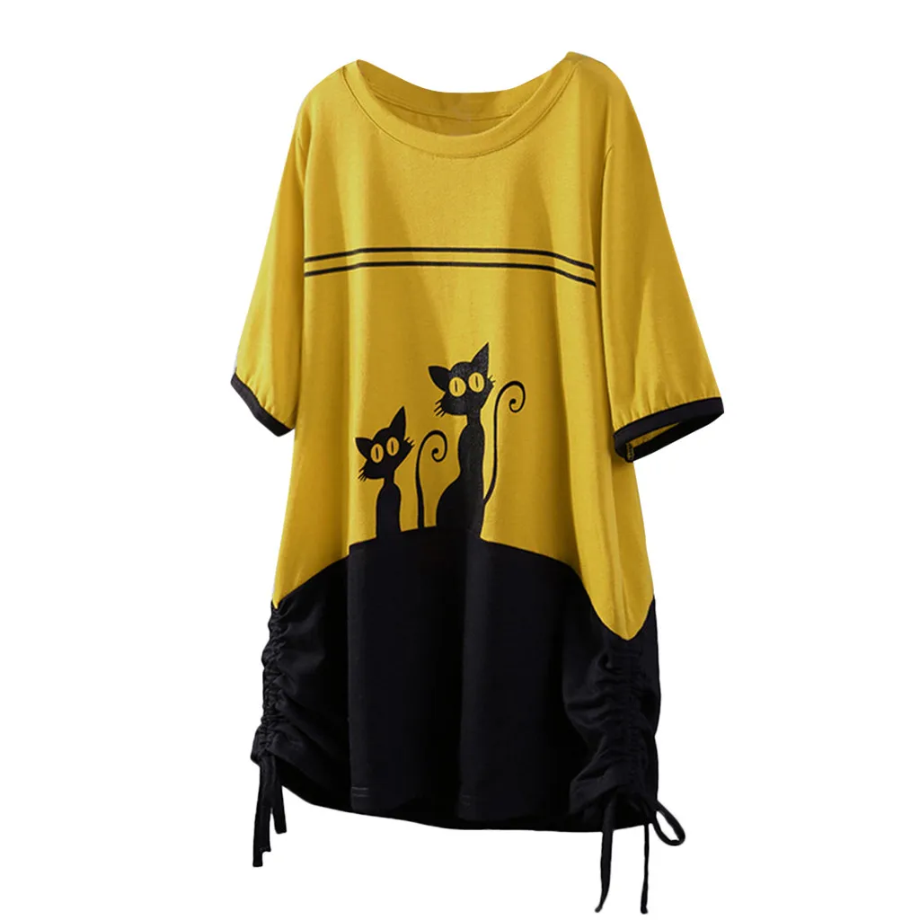 Summer large size T-shirt ladies stitching cat print short-sleeved fashion casual new loose T-shirt grande taille#10-12
Summer large size T-shirt ladies stitching cat print short-sleeved fashion casual new loose T-shirt grande taille#10-12